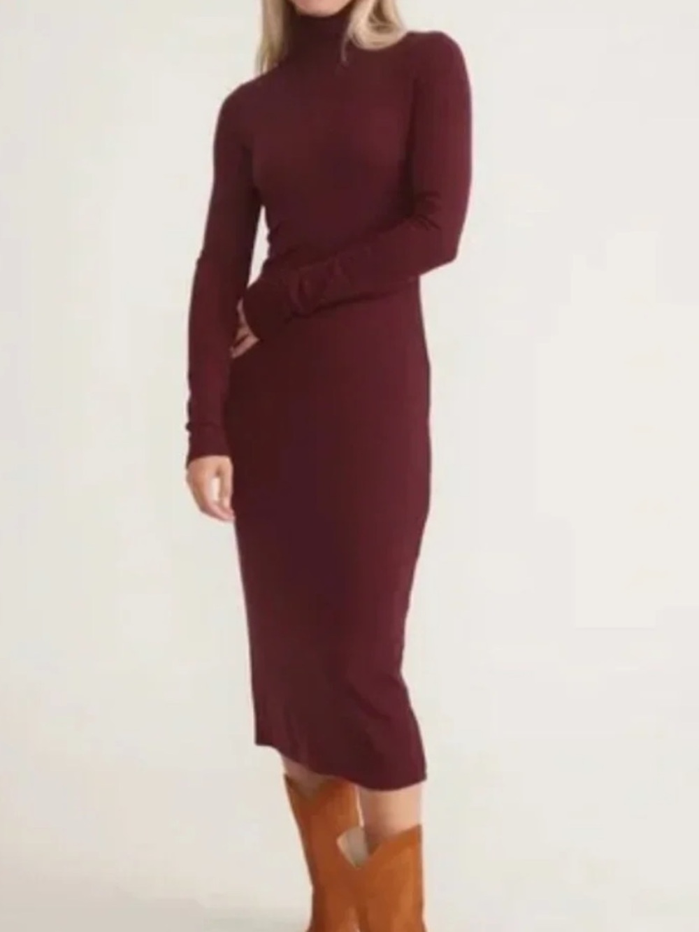 Marine Layer Womens Lexi Rib Turtleneck Midi‎ Dress